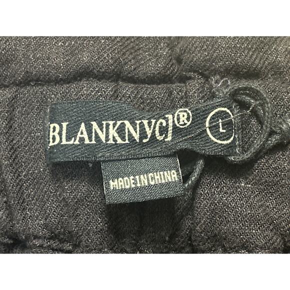 Blank NYC Black Linen High Rise Drawstring Paperbag Wide Leg Trousers Pants L - Picture 4 of 5